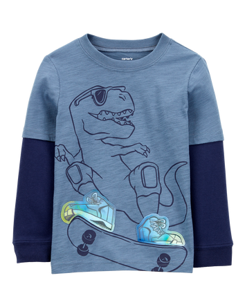 Baby Dinosaur Cotton Blend Long-Sleeve Tee - Blue, 