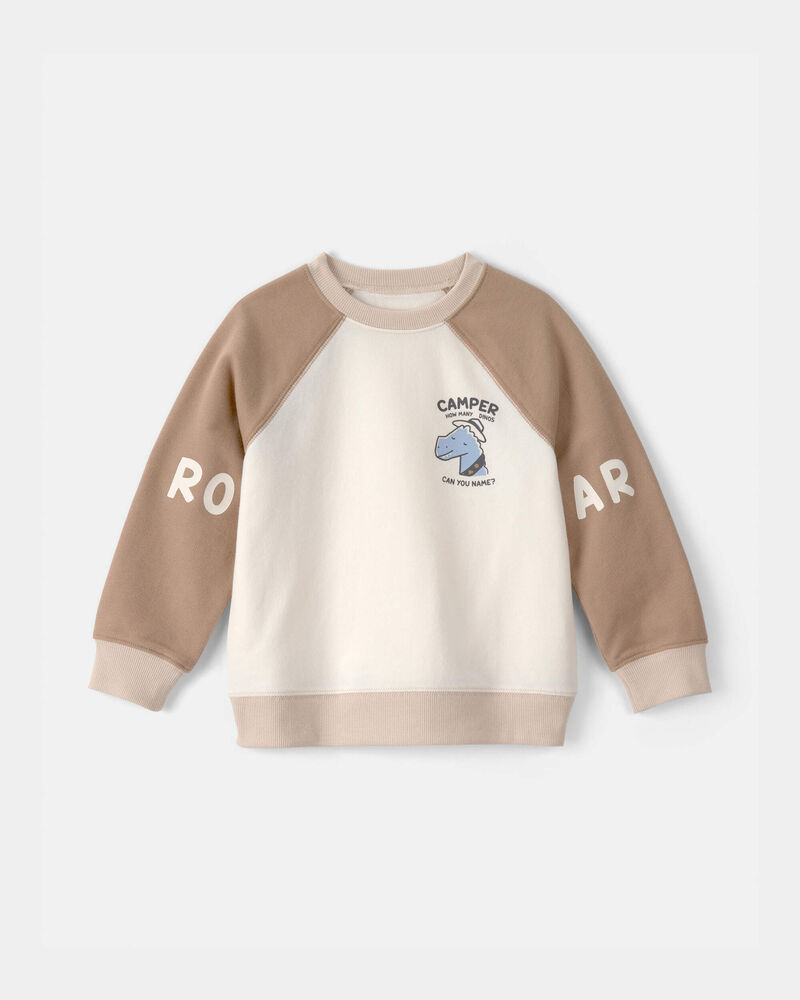 Toddler Boy Dinosaur French Terry Pullover Sweatshirt - Brown/Ivory, image 1 of 3 slides