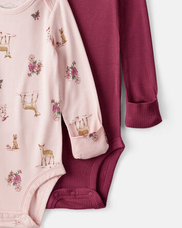 Bébé fille - Emballage de 2 cache-couches à manches longues PurelySoft avec motifs de chevreuil et fleurs – Rouge/rose., 