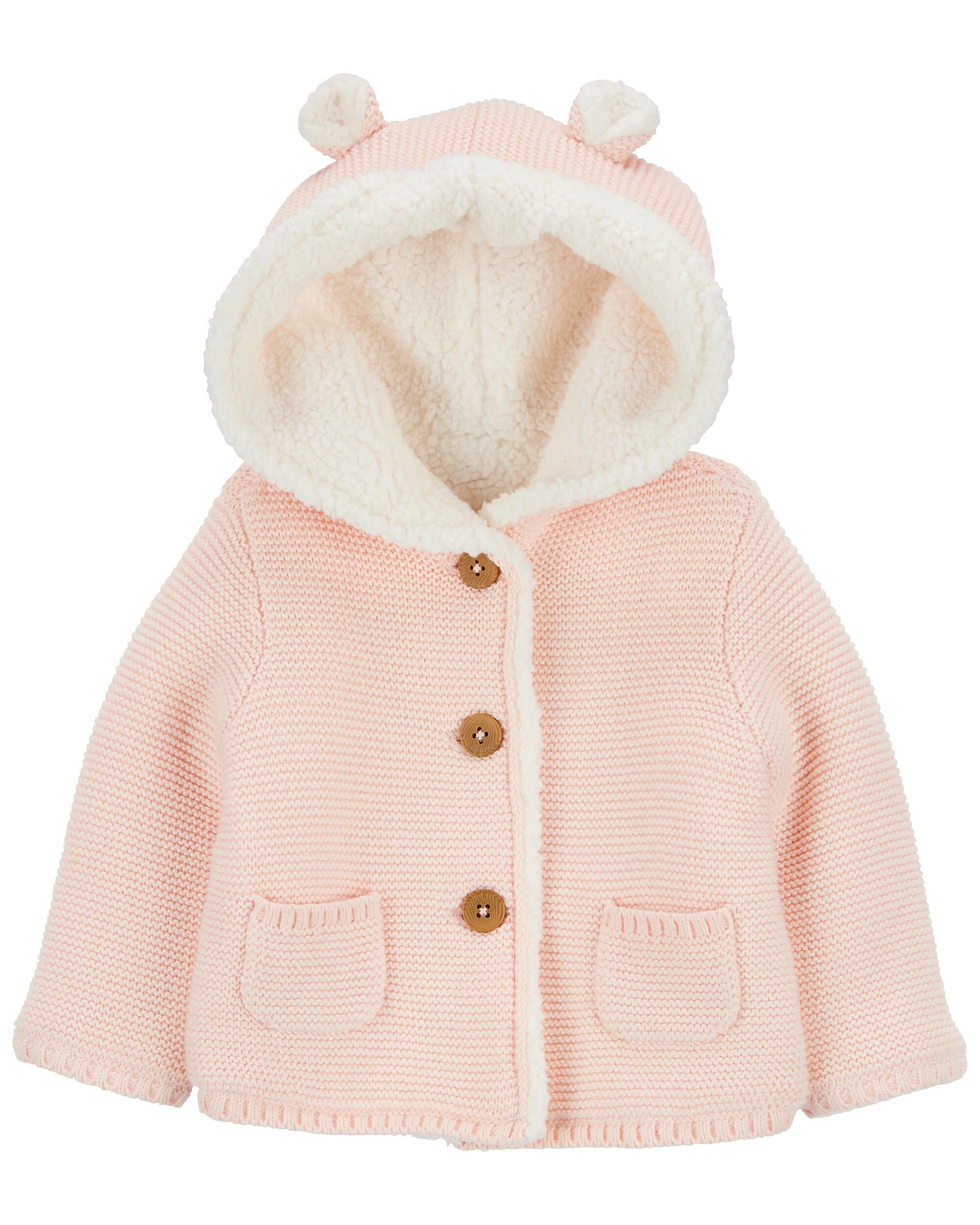 Pink Baby Sherpa Lined Hooded Cardigan Carter s Oshkosh Canada