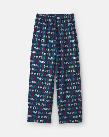 Kids Feliz Navidad' Christmas Fleece Loose Fit Pyjama Bottoms - Navy Blue, 