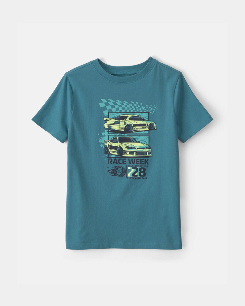 Gar&ccedil;ons - T-shirt &agrave; imprim&eacute; de voiture de course - Bleu, image 1 sur 2 diapositives