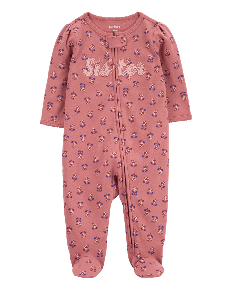 Baby Little Sister 2-Way Zip Cotton Sleeper, image 1 of 4 slides