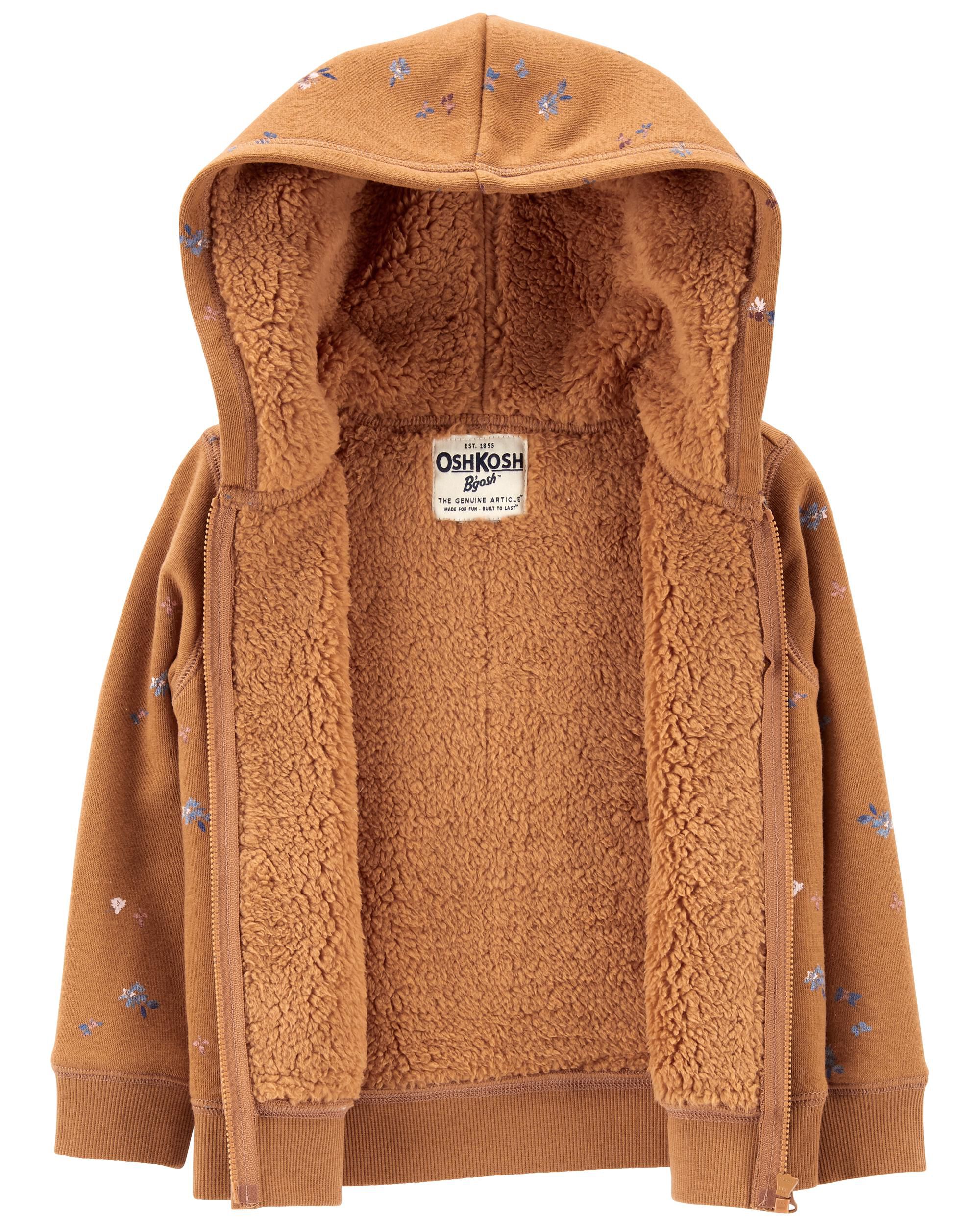 Toddler Floral Print Sherpa Lined Zip Up Hoodie