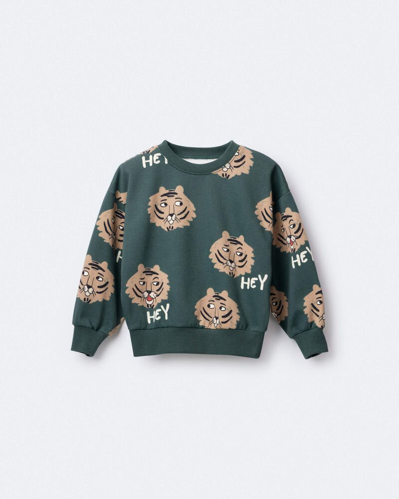 Toddler Hey, Tiger Dolman-Sleeve Sweatshirt - Green, image 6 of 7 slides