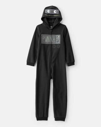 Boys Robot Fleece Hooded Zip-Up 1-Piece Pyjama Jumpsuit - Black, 