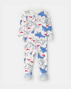 Toddler Boy Shark 100% Cotton Snug Fit 1-Piece pyjama - White, image 1 of 4 slides