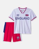 Ensemble 2 pi&egrave;ces chandail de soccer et short Umbro de l&rsquo;Angleterre pour jeune - Rouge/Bleu/Blanc, image 1 sur 14 diapositives