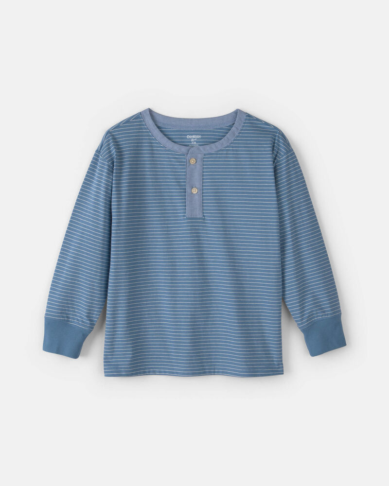 Boys Striped Long-Sleeve Henley T-Shirt - Blue, image 1 of 3 slides