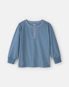 Boys Striped Long-Sleeve Henley T-Shirt - Blue, image 1 of 3 slides