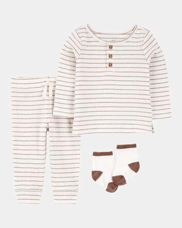 Baby 3-Piece Striped Tee & Pant Set, 