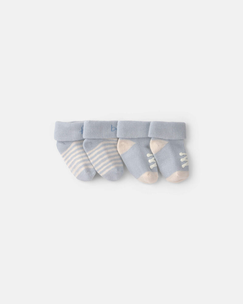 Baby Boy 2-Pack 'Hello Baby' Foldover Booties - Blue, image 2 of 3 slides