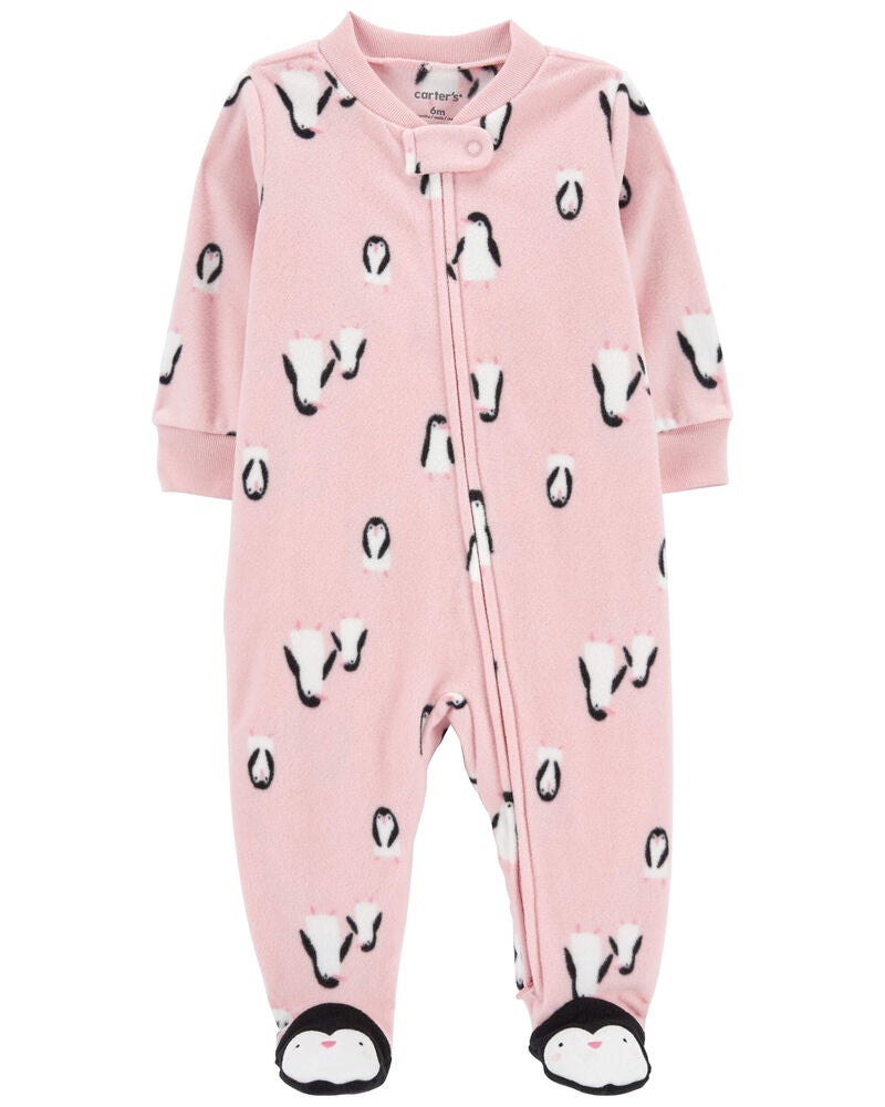 Baby Penguin Fleece Zip-Up Footie Sleeper Pyjamas, image 1 of 5 slides
