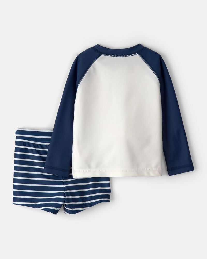 Baby Boy 2-Piece Pelican Long-Sleeve Rashguard Swimsuit Set - Navy/White, image 2 of 5 slides