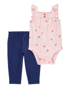 Baby 2-Piece Printed Bodysuit Pant Set - Pink/Navy, image 1 of 3 slides
