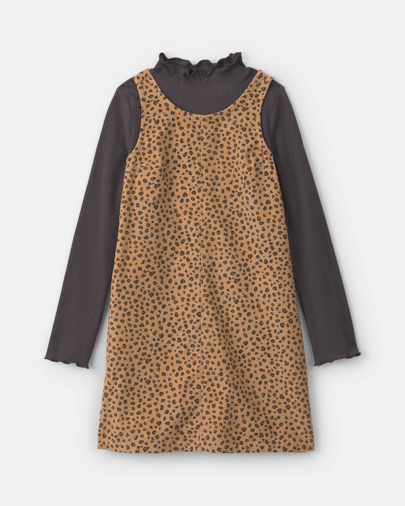 Filles - Ensemble 2 pi&egrave;ces &agrave; superposer robe en velours c&ocirc;tel&eacute; &agrave; motif l&eacute;opard et manches longues &ndash; Brun/Noir, image 1 sur 5 diapositives
