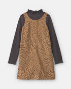 Filles - Ensemble 2 pi&egrave;ces &agrave; superposer robe en velours c&ocirc;tel&eacute; &agrave; motif l&eacute;opard et manches longues &ndash; Brun/Noir, image 1 sur 5 diapositives