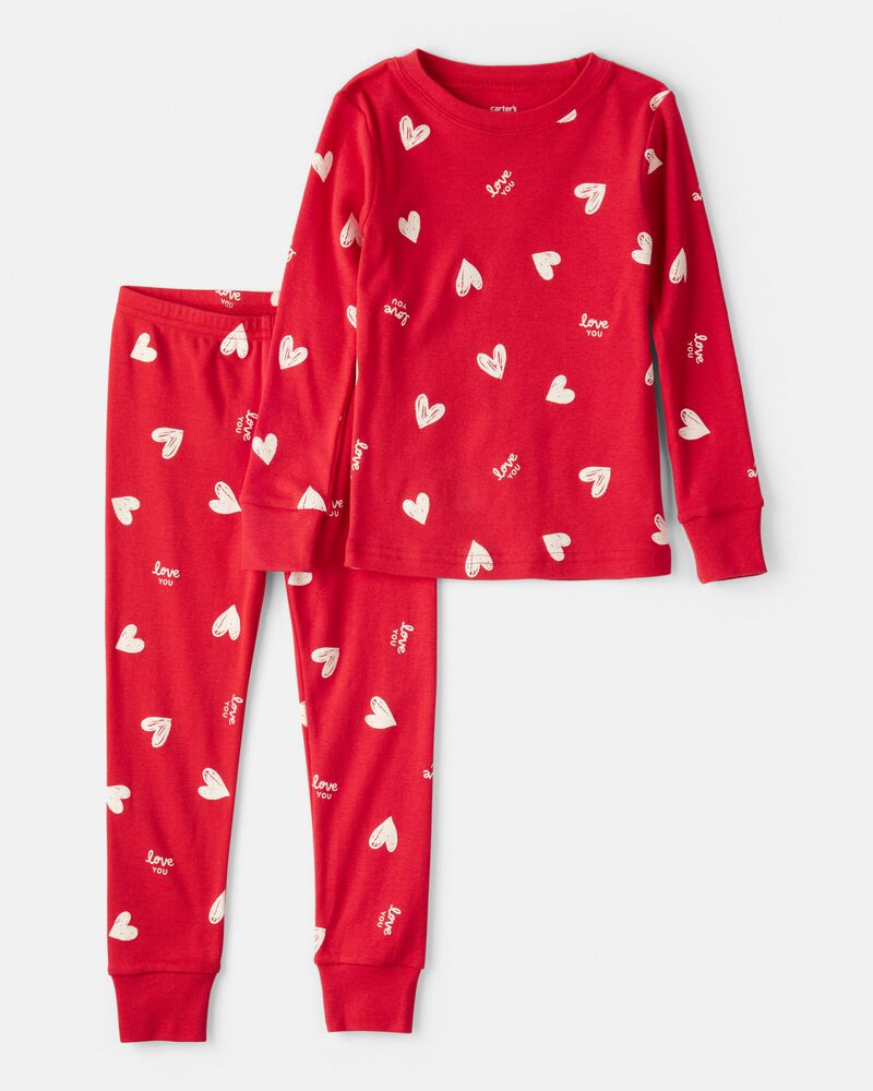Toddler Valentine's Day Heart 100% Cotton Snug Fit 2-Piece Pyjamas - Red, image 1 of 3 slides