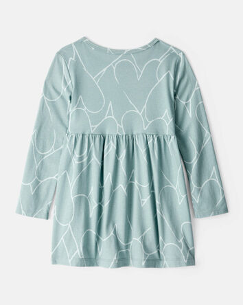 Tout-petit fille - Robe à manches longues en coton à motifs de cœurs. - Vert, 