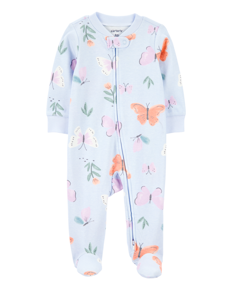 Baby Girl Butterfly 2-Way Zipper Cotton Sleeper, image 1 of 3 slides