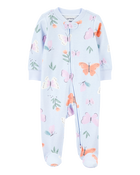 Baby Girl Butterfly 2-Way Zipper Cotton Sleeper, image 1 of 3 slides