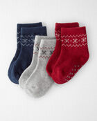 Baby 3-Pack No-Slip Holiday Socks Made with Organic Cotton, image 1 of 3 slides