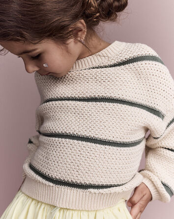 Toddler Girl Striped Balloon-Sleeve Sweater - Cream, 