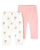 Bébé fille - Emballage de 2 pantalons à enfiler PurelySoft - Rose/Ivoire, image 1 sur 7 diapositives