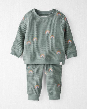 Baby Organic Cotton Waffle Knit Set in Magical Rainbow Print, 