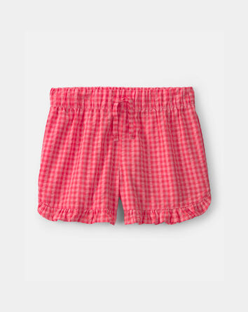 Filles - Short &agrave; ourlet festonn&eacute; &agrave; carreaux - Rouge, 