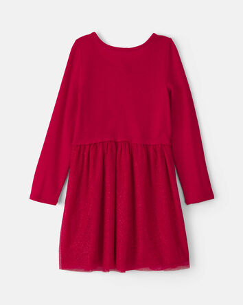 Girls Tulle Long-Sleeve Dress - Red, 