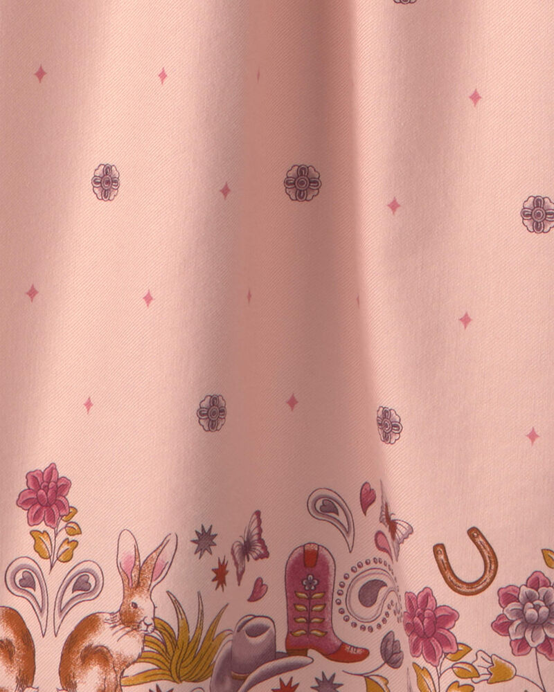 Girls Floral Twill Long-Sleeve Dress - Pink, image 3 of 4 slides