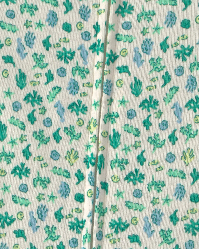 Baby Girl Sea Life 100% Cotton 1-Piece Pyjama - Green, image 3 of 4 slides