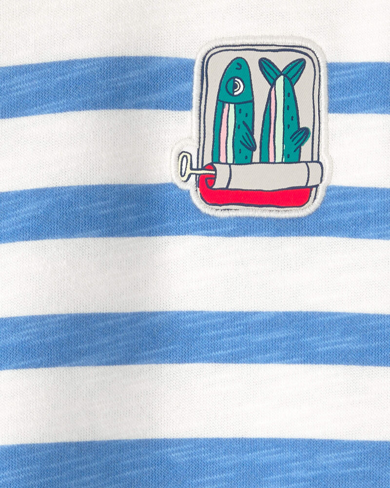 Baby Boy Striped French Terry Pullover Sweatshirt - Blue/White, image 3 of 4 slides