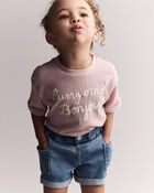 Toddler Girl 'Buongiorno, Bonjour' Rolled Cuff Tee - Light Pink, image 6 of 6 slides