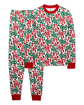 Adult 2-Piece Holly Jolly Christmas 100% Snug Fit Cotton Pyjamas, 