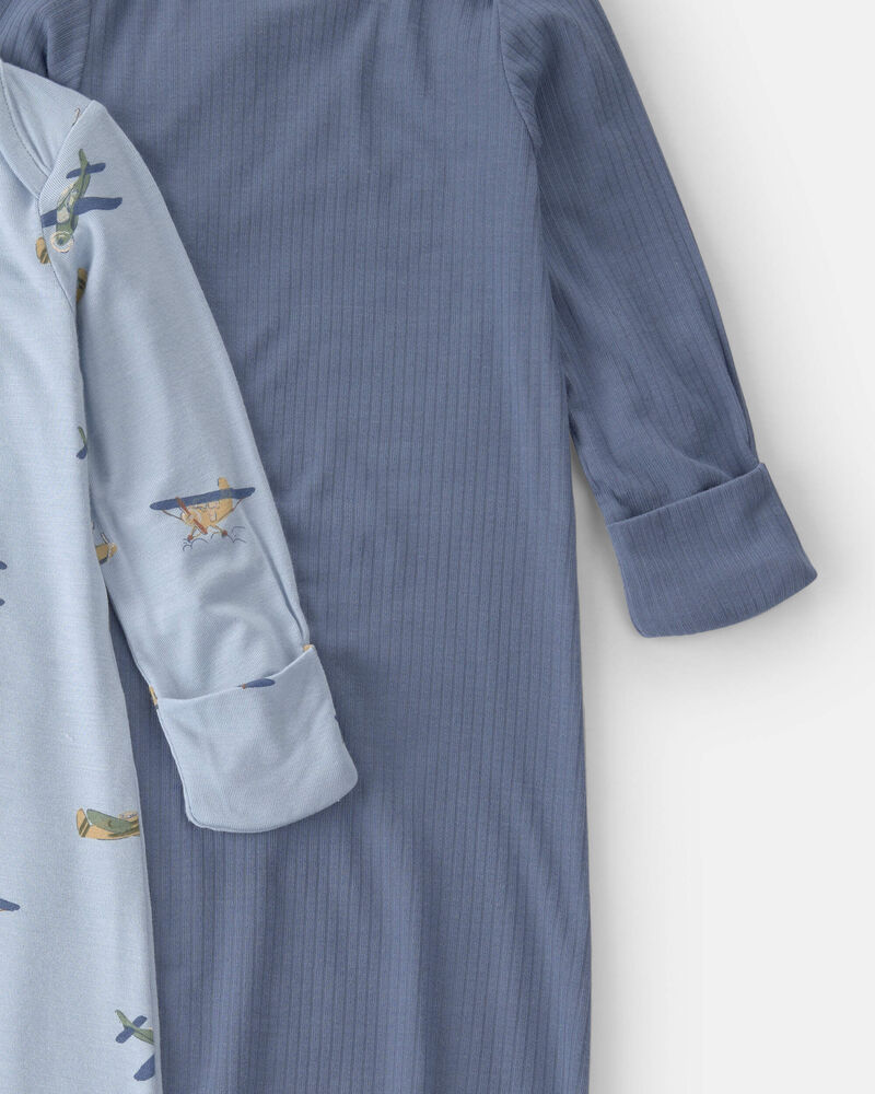 Baby Boy 2-Pack Plane PurelySoft Sleeper Gowns - Blue, image 2 of 7 slides