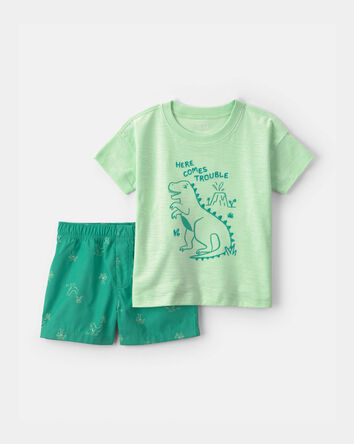 Toddler Boy 2-Piece Dinosaur Top & Short Set - Green, 