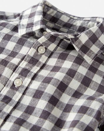 Gingham Button-Front Shirt Made with LENZING™ ECOVERO™ and Linen, 