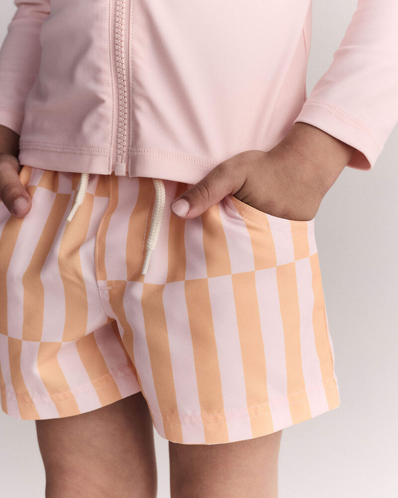 Tout-petit gar&ccedil;on - Short maillot de bain &agrave; rayure d&eacute;centr&eacute;e - Rose/Orange p&acirc;le, image 3 sur 7 diapositives