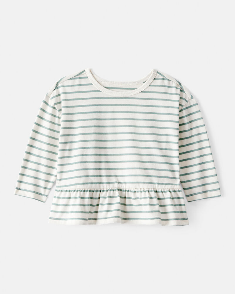 Baby Girl Striped Long-Sleeve Peplum Top - Green, image 1 of 3 slides