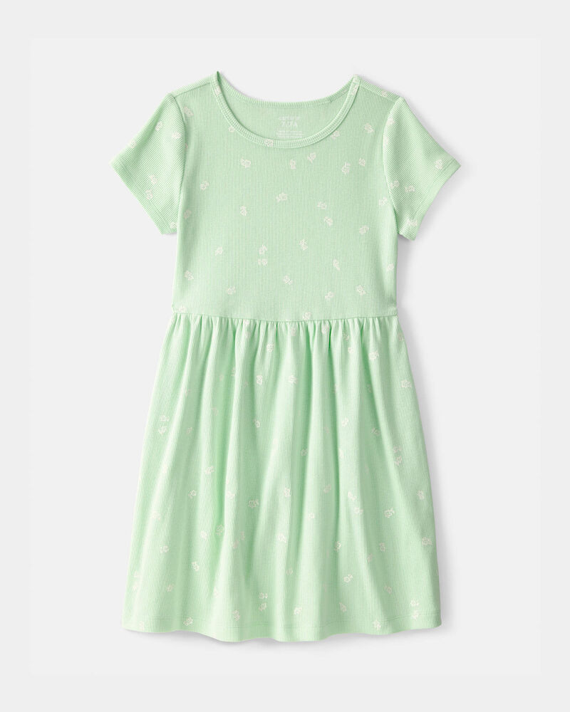 Girls Floral Short-Sleeve Dress - Green, image 1 of 4 slides