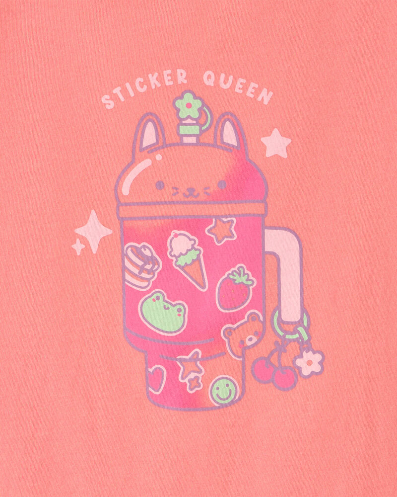 Girls 'Sticker Queen' Graphic Tee - Orange, image 2 of 3 slides