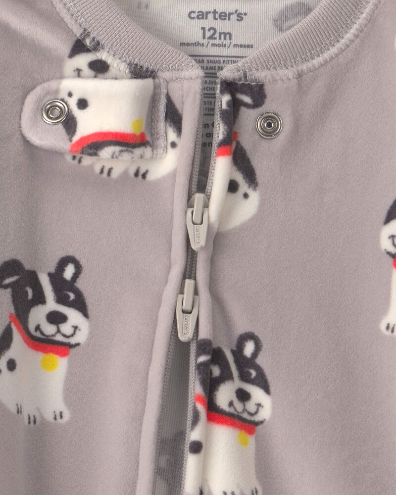 Baby Boy 1-Piece Dog 2-Way Zip DreamPlush Snug Fit Footed Pyjama - Grey, image 4 of 5 slides