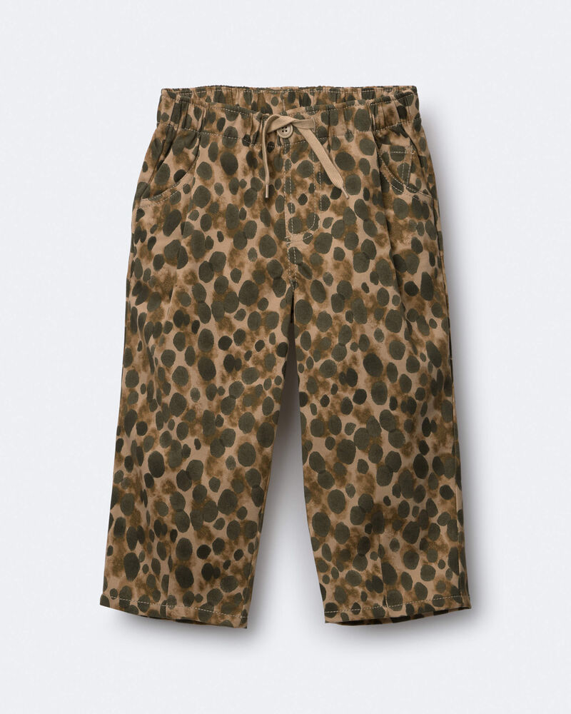 Toddler Girl Pleated Pants in Leopard - Tan, image 1 of 3 slides