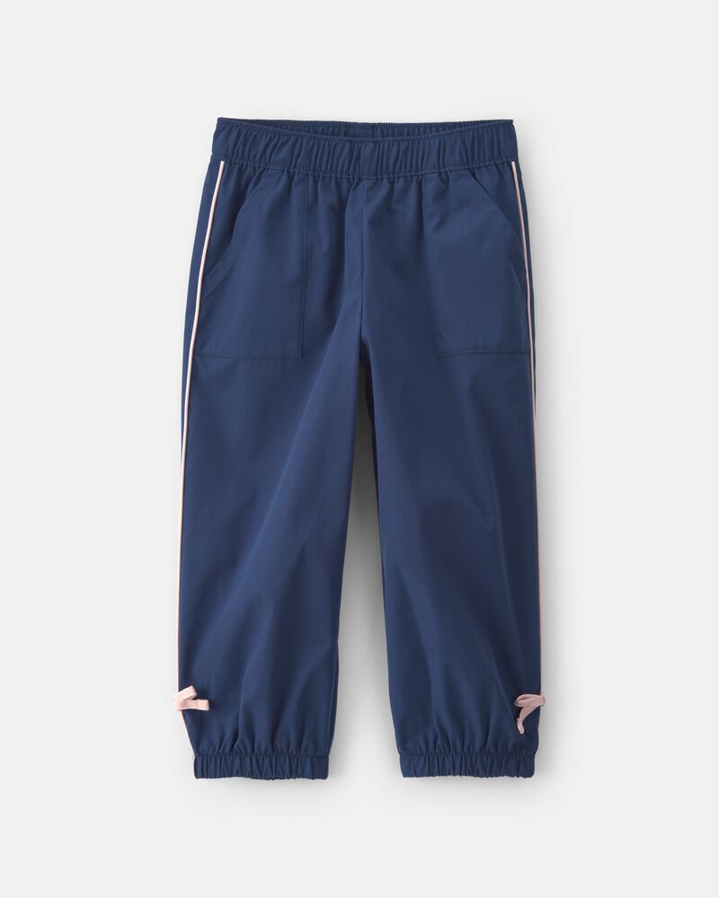 Toddler Girl Bow-Cuff Poplin Joggers - Navy Blue, image 1 of 5 slides