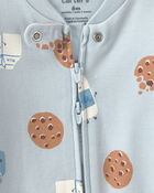 Baby Boy Milk & Cookies 100% Cotton 2-Way Zip Sleeper - Blue, image 3 of 5 slides