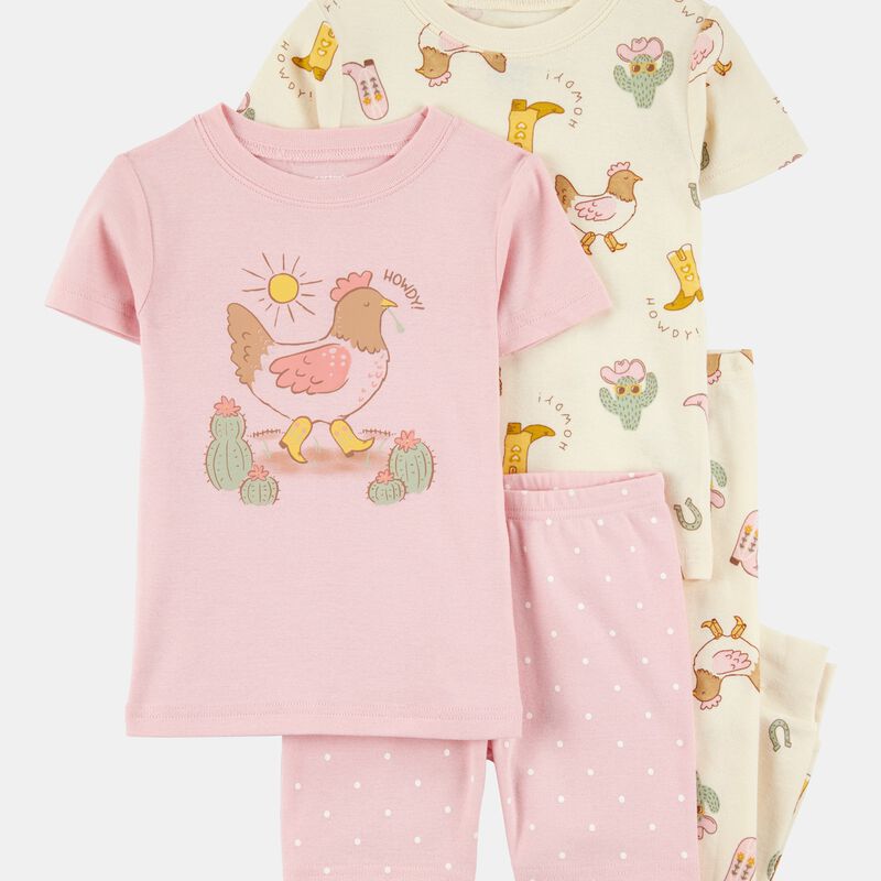 Toddler Girl 4-Piece Western Chicken 100% Snug Fit Cotton Pyjamas