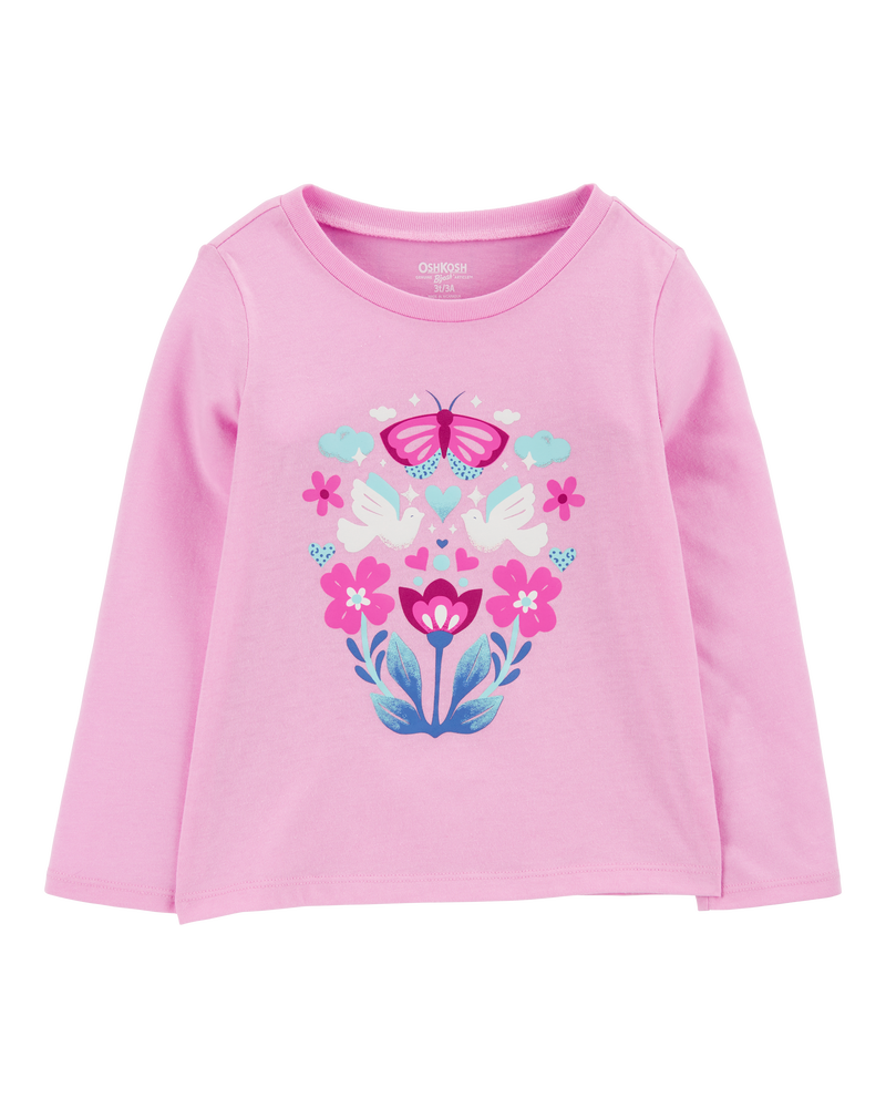 Toddler Butterfly-Print Long-Sleeve Shirt - Pink, image 1 of 3 slides