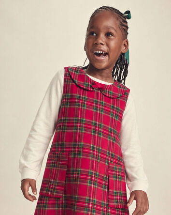 Girls 2-Piece Plaid Cardigan Dress Set - Red/Cream, 